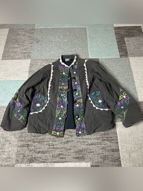 Vintage Parsley And Sage Quilted Bohemian Patch Work Grey Jacket Size Large